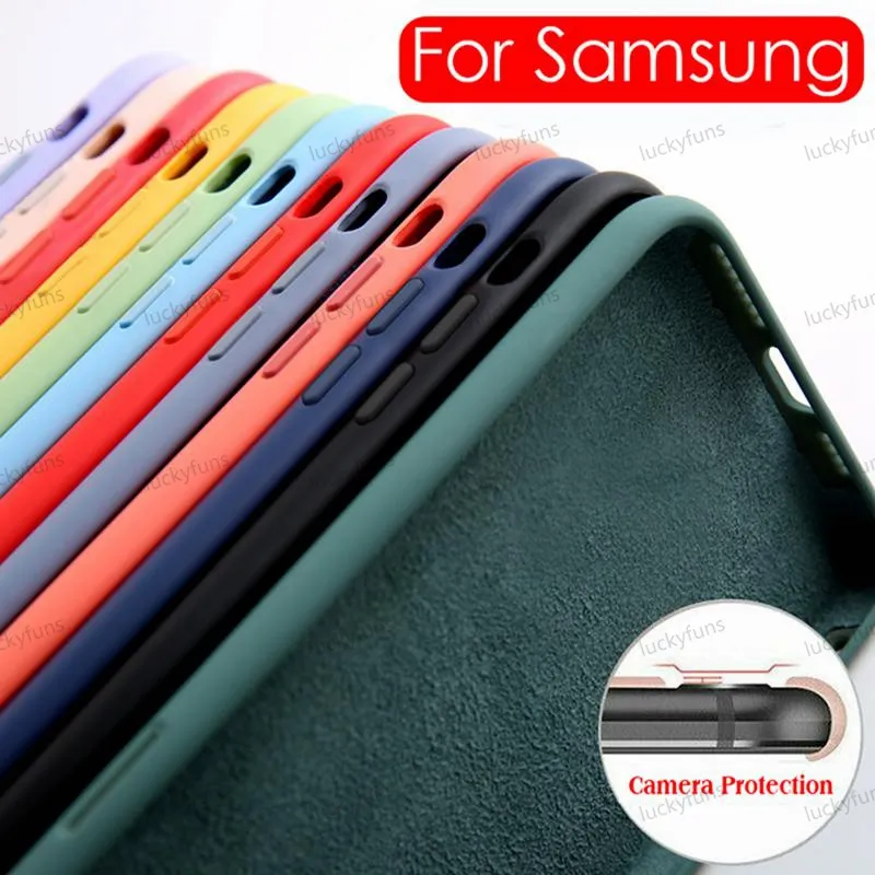 Vloeibare siliconen telefoon gevallen voor Samsung Galaxy A50 A70 A51 A71 S9 S10 S20 PLUS NOTITIE 8 9 10 20 Ultra Soft ShockPro Shockproof Case