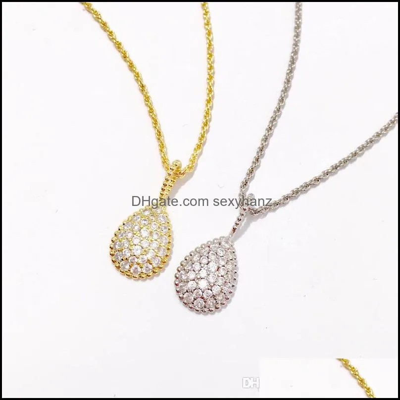 Fashion copper gold-plated jewelry Porsche * style water drop shape full diamond bead necklace three colors