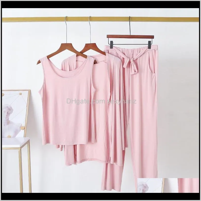 3 pieces set long sleeve modal atoff home women`s loose casual pajamas soft home cloth plus size loose sleepwear wzzh#