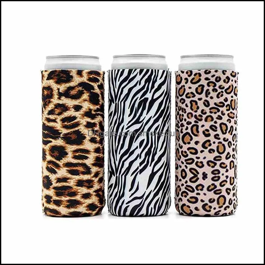 17*8.5cm Slim Can Beer Insulators Neoprene Beverage Cooler Collapsible Cola Soda Bottle Koozies Cactus Leopard Can Sleeve CYZ2595