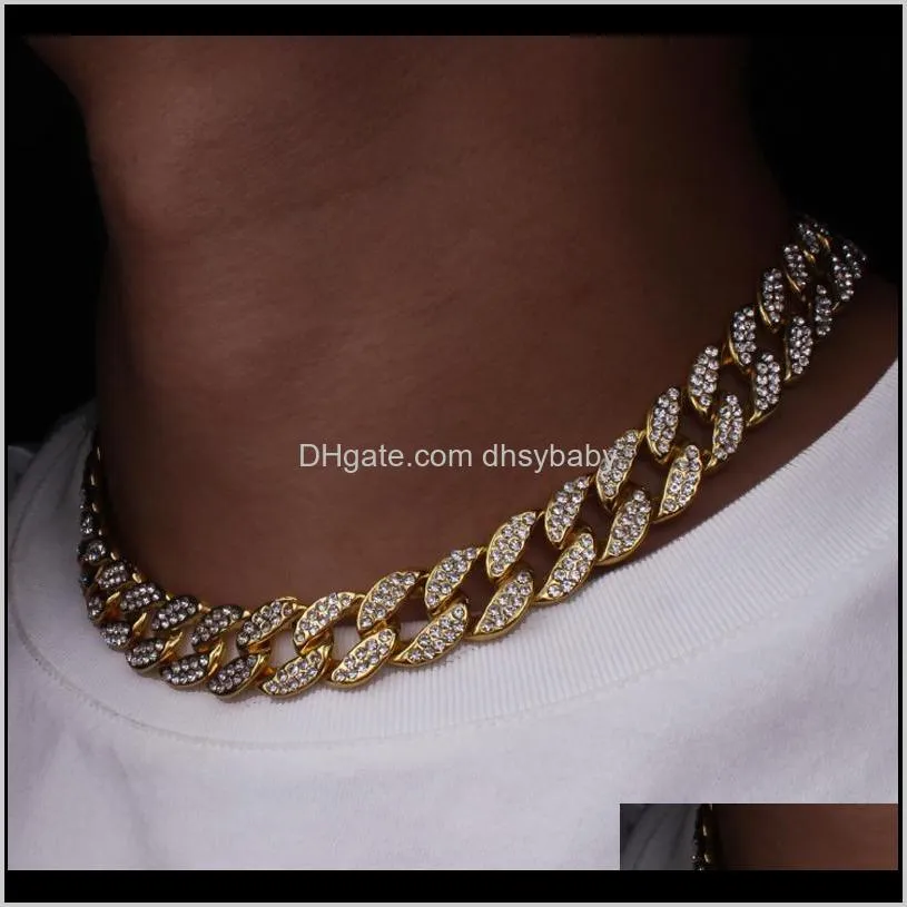 mens iced out chain rose gold silver  cuban link chain necklace hip hop necklaces jewelry