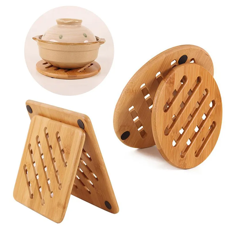 Bambu trivet antiderrapante resistente ao calor potenciômetro quente esteira almofadas de café xícara de chá titular titular mesa decorativa para frascos quentes pratos coaster