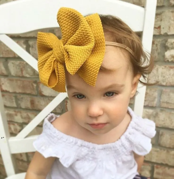 INS 16 Colors Cute Big Bow Hairband Baby Girls Toddler Kids Elastic Headband Knotted Turban Head Wraps Bow-knot Hair Accessories DWAW7057