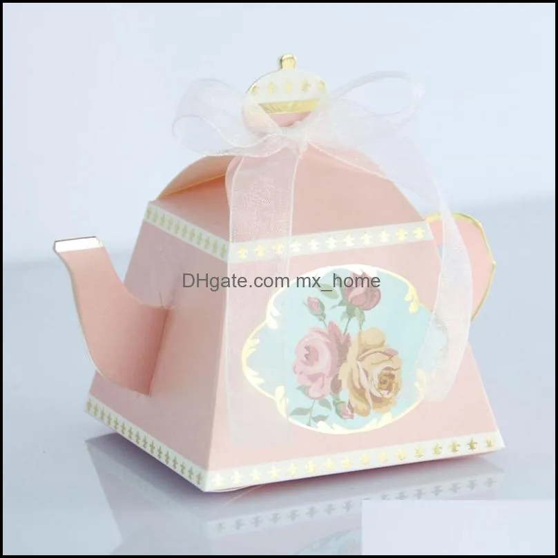 New Hot 100 PCS Royal Teapot Candy Box Afternoon Tea Party  Gift Box Wedding Party Favors Boxes
