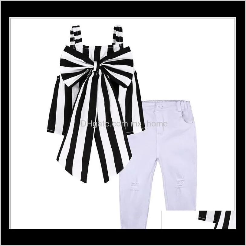 new fashion girls clothing sets children striped big bow tops+pants 2pcs set kids suit child outfits