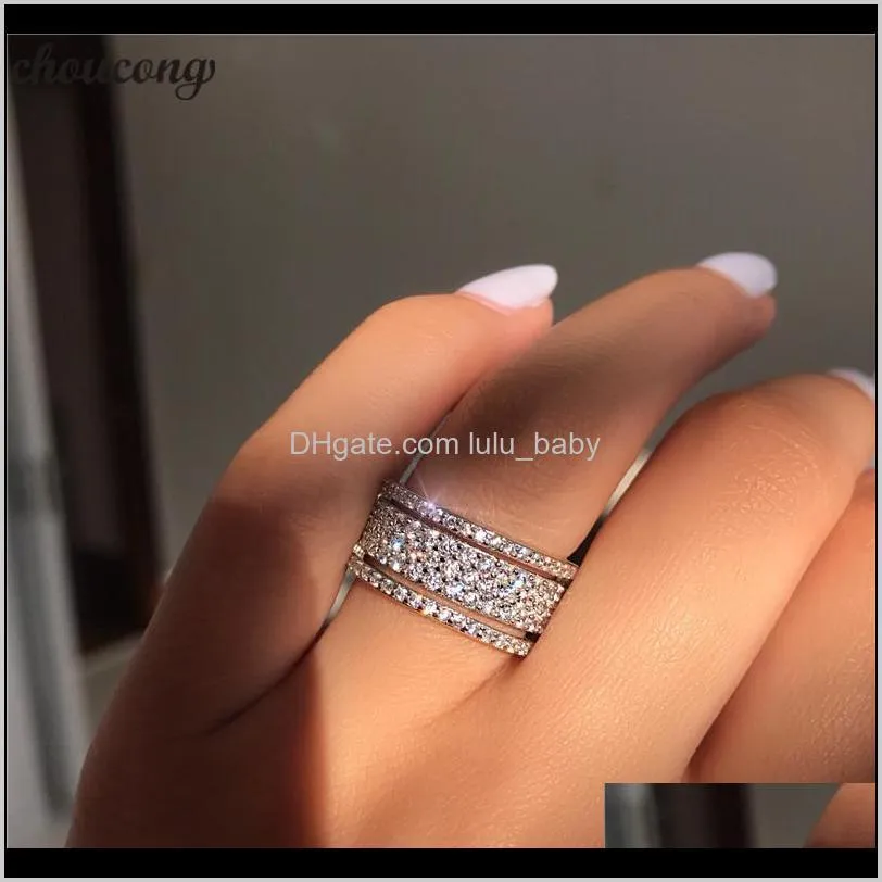 Smycken Drop Leverans 2021 Vecalon Starlight Promise Ring 925 Sterling Sier Fem Bländande lager Diamond CZ Engagement Bröllopsband Ringar för