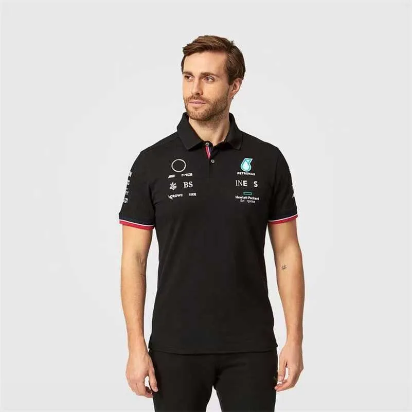 Camiseta masculina Team Version F1 Formula One Racing Camiseta de manga curta Pólo Lapela Lewis Hamilton Roupas de trabalho Tshirt