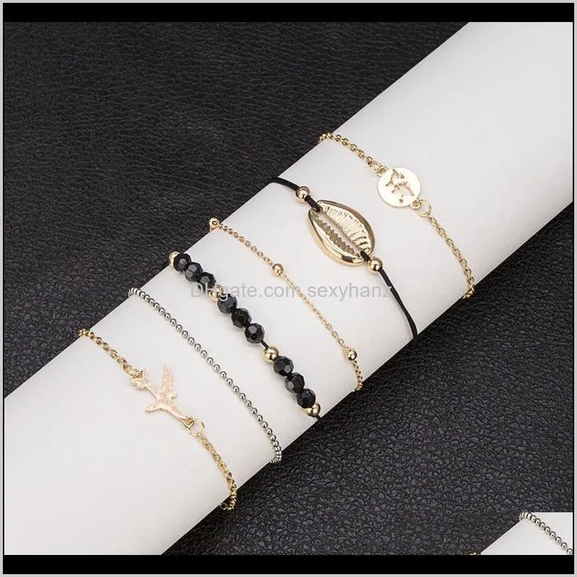 6pcs/set shell wrap bracelet metal shell world map airplane bracelet multilayer bracelets women fashion jewelry drop ship