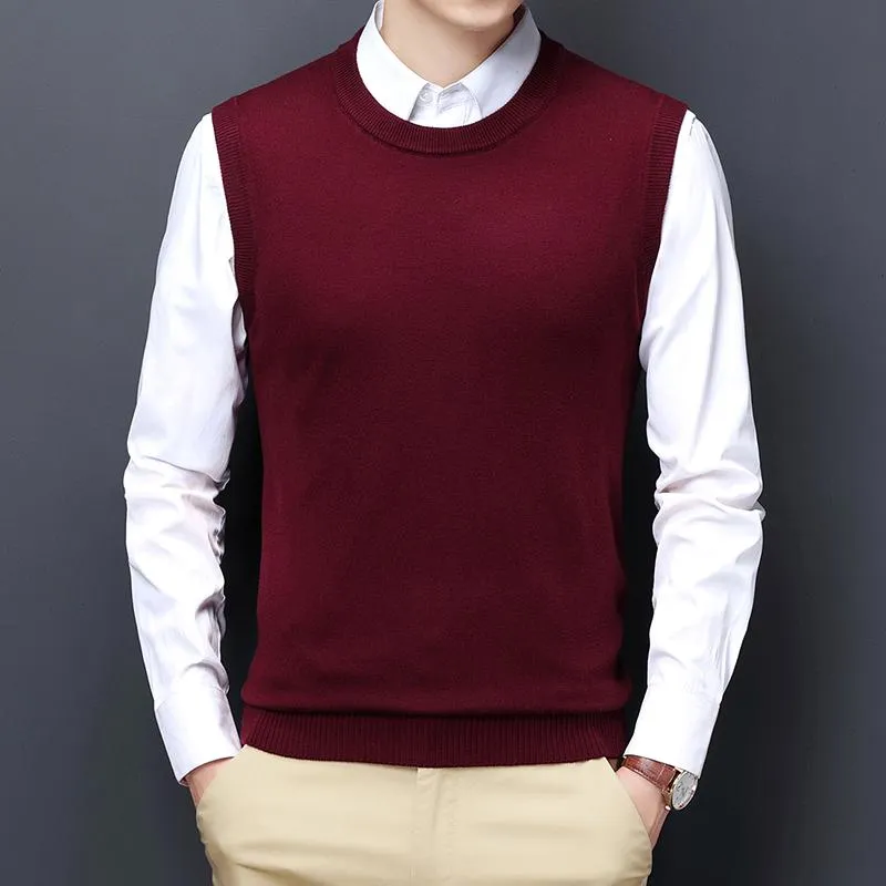 Mens Vests Men Round Neck Sweater Vest Business Casual Korean Red