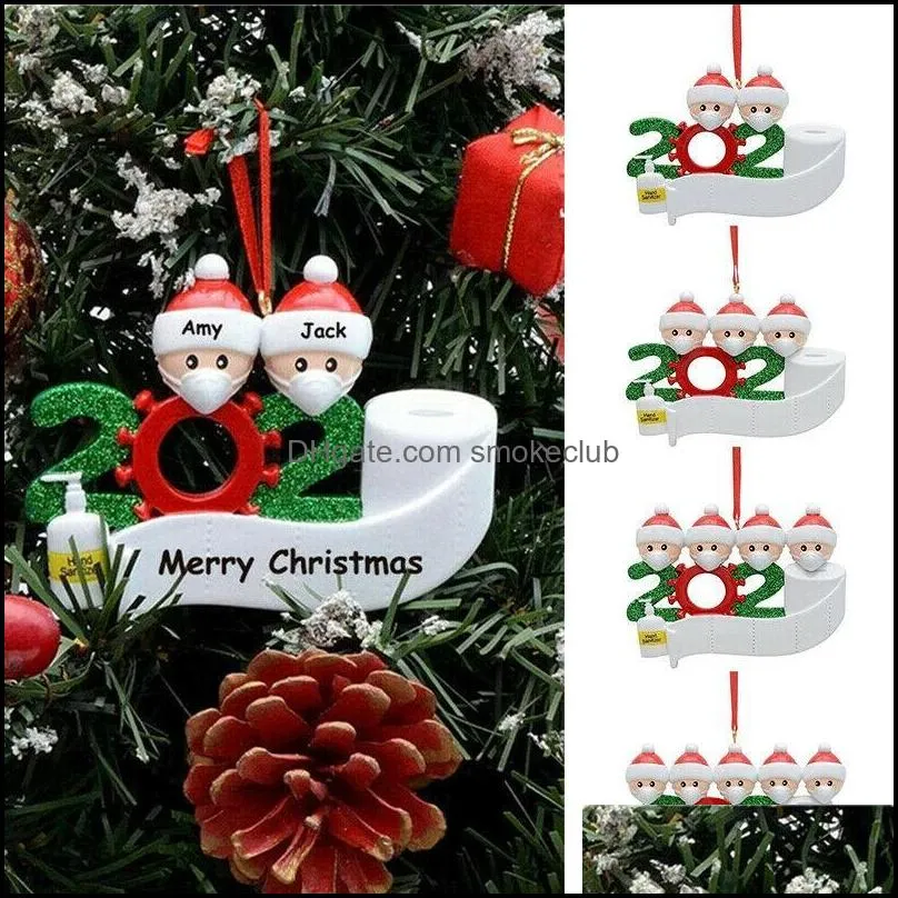 Quarantine Christmas Ornament 2020 Xmas Tree Hanging Pendant DIY Name Blessing Pendant Snowmen Family Christmas Ornament Sea Shipping