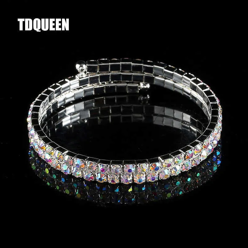 AB Crystal Rhinestone Bangle Armbanden Verzilverd Spiraal Bovenarm Armband Voor Vrouwen 2 Rij Iriderende Kleur Armbanden Bangle Q0719