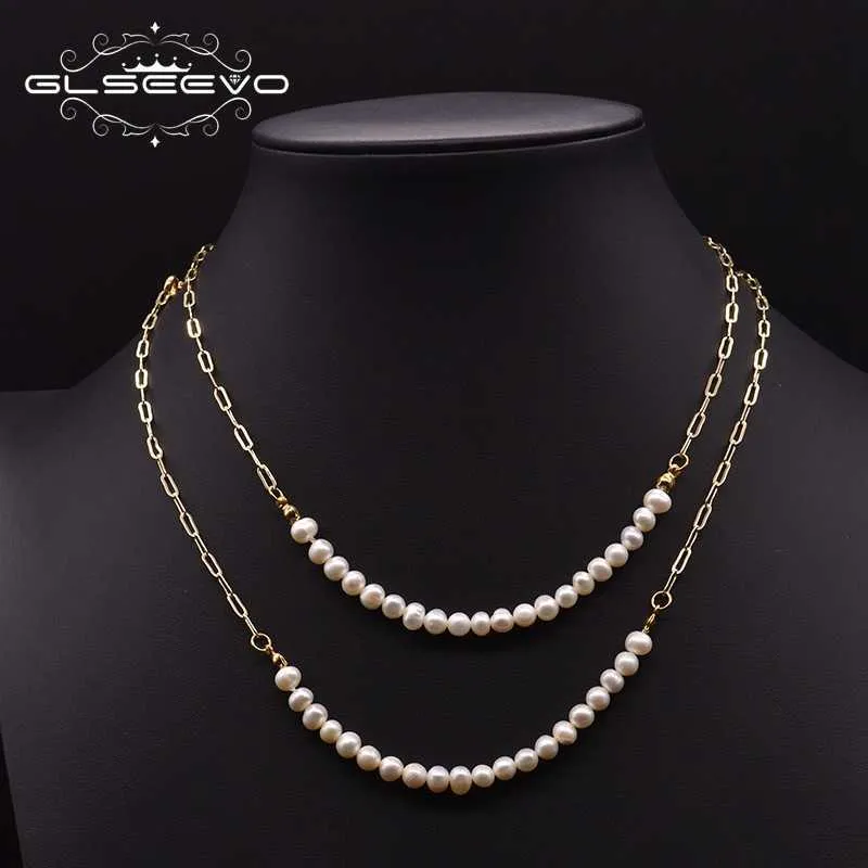 GLSEEVO Natural Double Layer Freshwater Barok Pearl Ketting voor Dames Party Originele Etnische Exquisite Sieraden GN0250