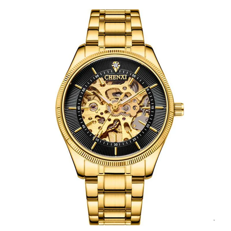 TOP CHENXI-Reloj de pulsera automático mecánico de acero inoxidable, esfera con mecanismo al descubierto, hebilla de alta calidad, negocios masculinos