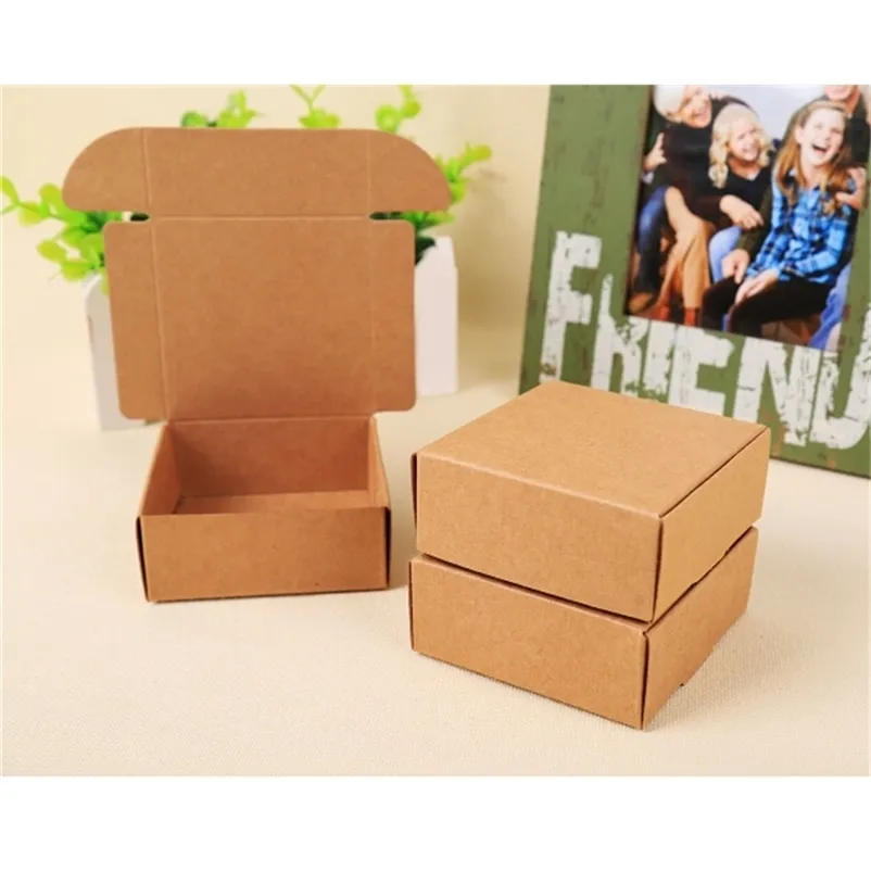 100pcs Kraft cadeau emballage boîte de papier en carton, petite boîte d'artisanat kraft de savon artisanal naturel, boîte de papier de carton kraft 210724