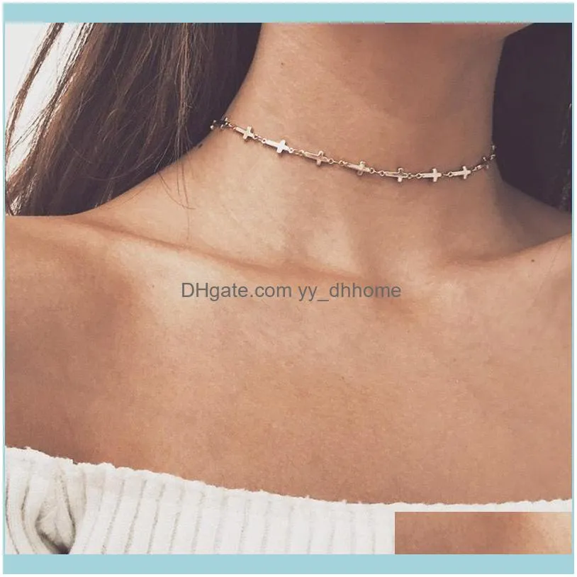 Chokers Cross Necklace Women Retro Clavicle Chain Choker Necklaces Harajuku Women`s Jewelry Accessories Wholesale Collares