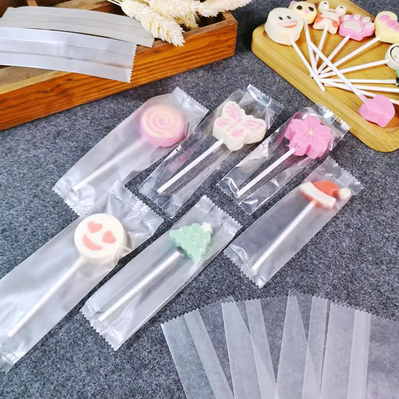 400pcs Samll plastpåsar frostat / klar cellofanskårta 13x4cm Wrap Bag Lollipop Bakery Presentkaka Förpackning Förpackning