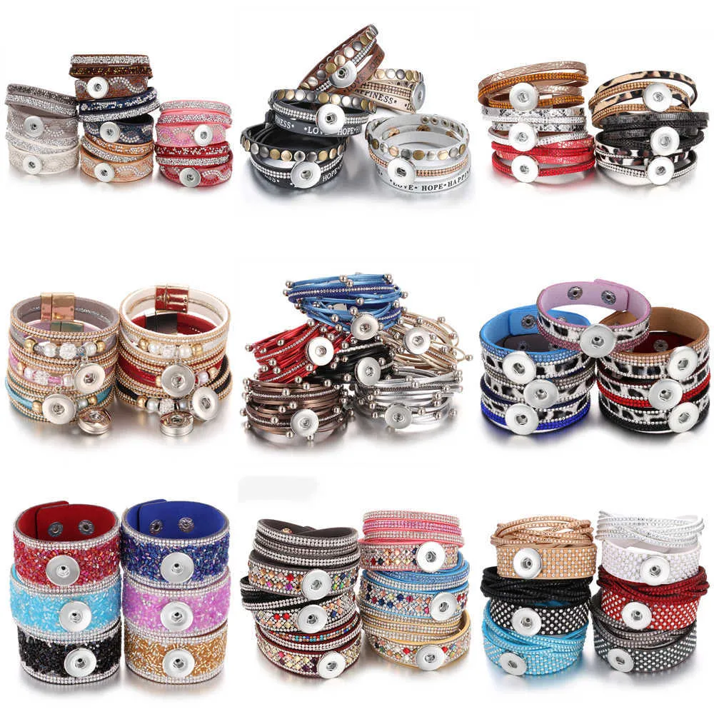 10 teile/los Großhandel Snap Schmuck Armbänder für Frauen Geflochtenes Leder 18mm Snap Armband DIY Austauschbare Snap Button Armband 210910