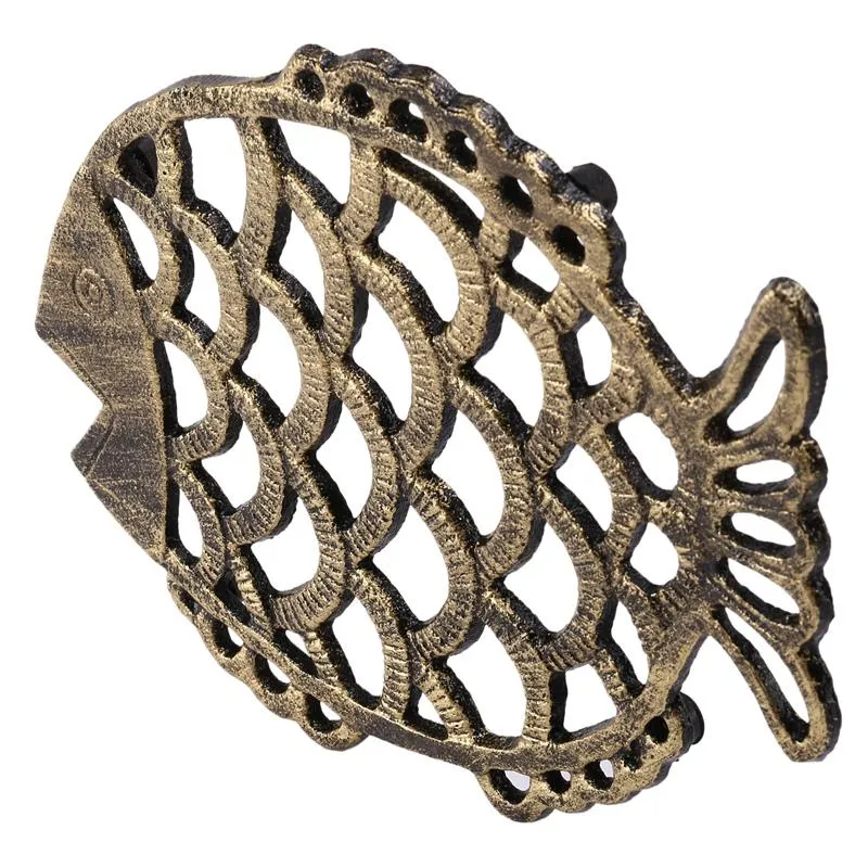 Mats Pads Piedra de hierro fundido Trivelet, 7.5x6inch Patrón decorativo vintage para utensilios de cocina y platos con patas de goma