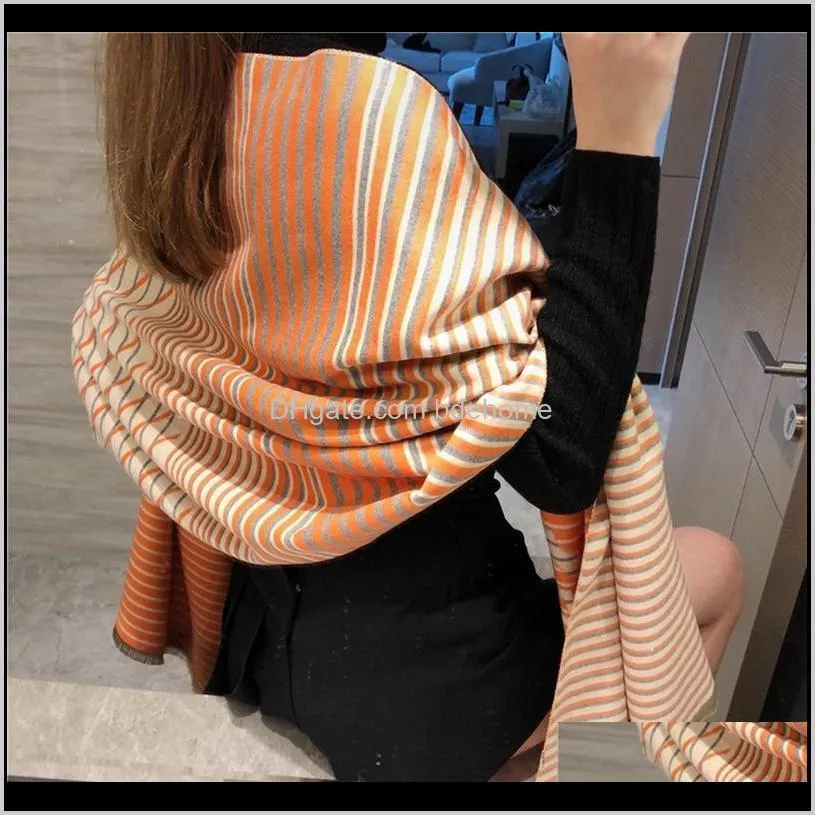 fashion winter women`s cashmere scarf luxury retro warm shawl scarf casual color warm striped blanket1