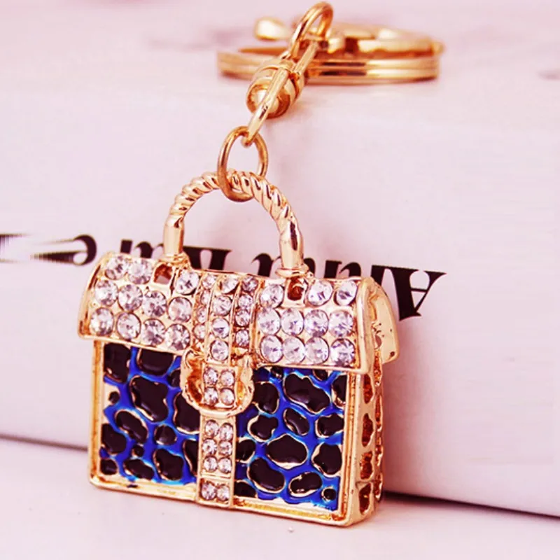 Bling Bling Crystal Torba Breloczki Stop Materiał Torebka Kształt Keychain Metal Key Ring Exquisite Fashion Gifts