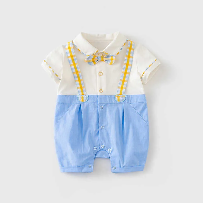 Baby Boys Macacão Nascido Menino Cavalheiro Roupas Crianças Batismo Aniversário Roupas Infantil Verão Algodão Jumpsuit 210615