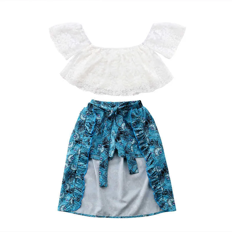 New Fashion Newborn Girl Clothing Kid Off-shoulder Short Sleeve T-shirt Top Skirt Pant Princess Dress Party Outfit Q0716