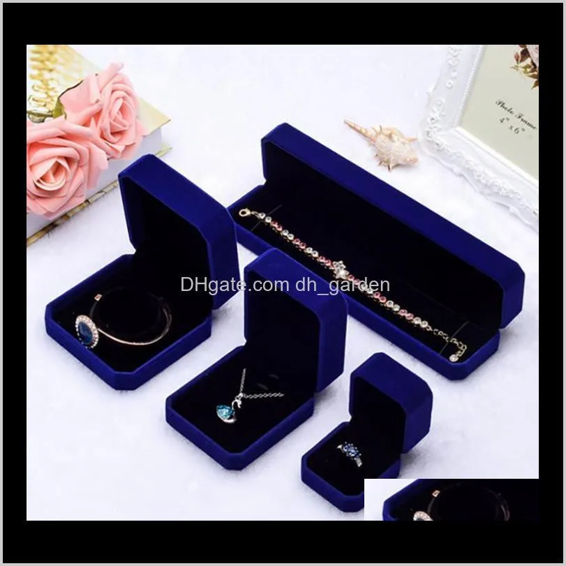 fashion square velvet blue jewelry boxes packaging for pendant necklace rings bracelet bangle wedding engagement gift display case