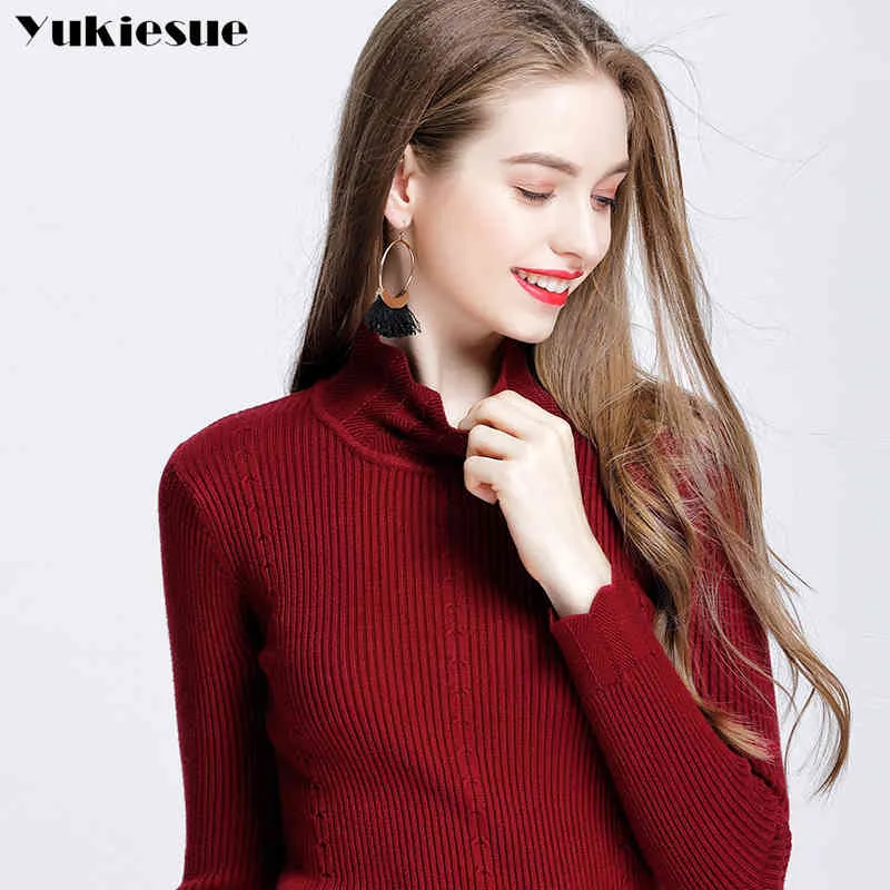 Vinter Varma Kvinnor Tröjor och Pullovers Sueter Mujer Solid Slim Sexiga Elastiska Kvinnor Toppar Pull Femme Pullover 210519