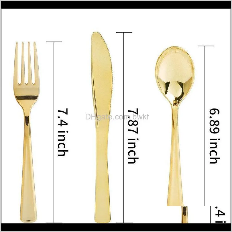 75pcs disposable gold cutlery plastic wedding party tableware set bronze golden dinner knife fork spoon birthday dinnerware set 201128