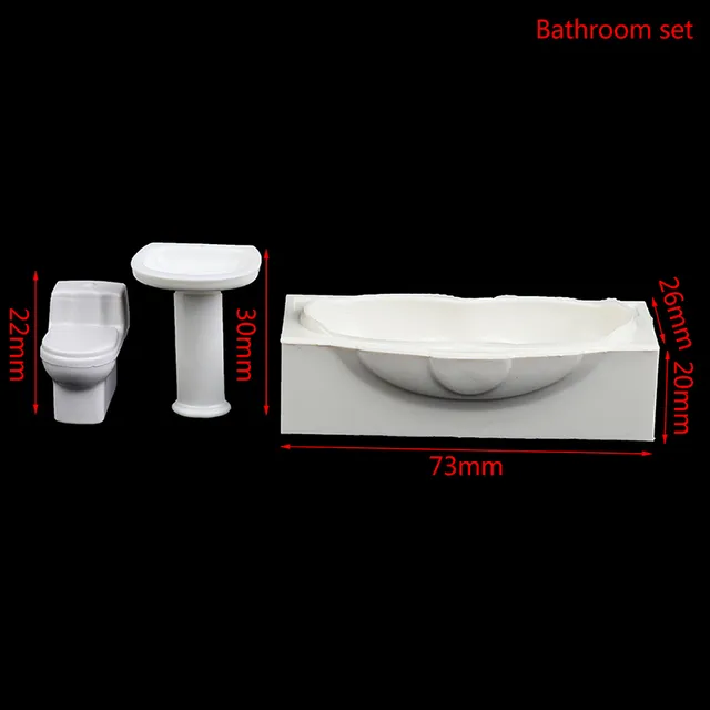 Set De 3 Muebles De Baño En Miniatura Escala 1:24 – Bañera, Inodoro Y Lavabo De Cerámica Y Madera – Ideal Para Casas De Muñecas Y Decoración De Maquetas