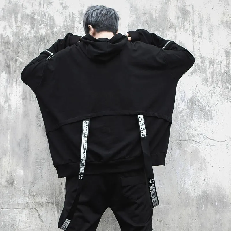 Sonbahar K Sokak Hip Hop Techwear Boy Hoodie Erkekler Kollu Fermuar Vintage Rahat Ti ortu Gotik Kpop Ter Homme Erkek Hoodies