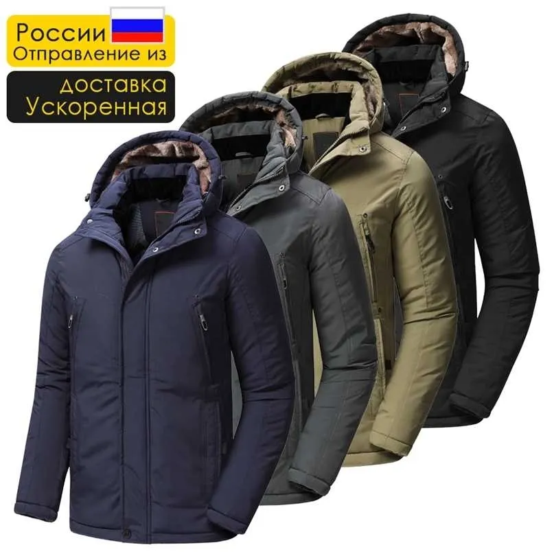 Men Winter Outdoor Long Waterproof Thick Warm Fleece Parkas Jacket Coat Men Classic Casual Brand Pockets Hat Parka Men 211023