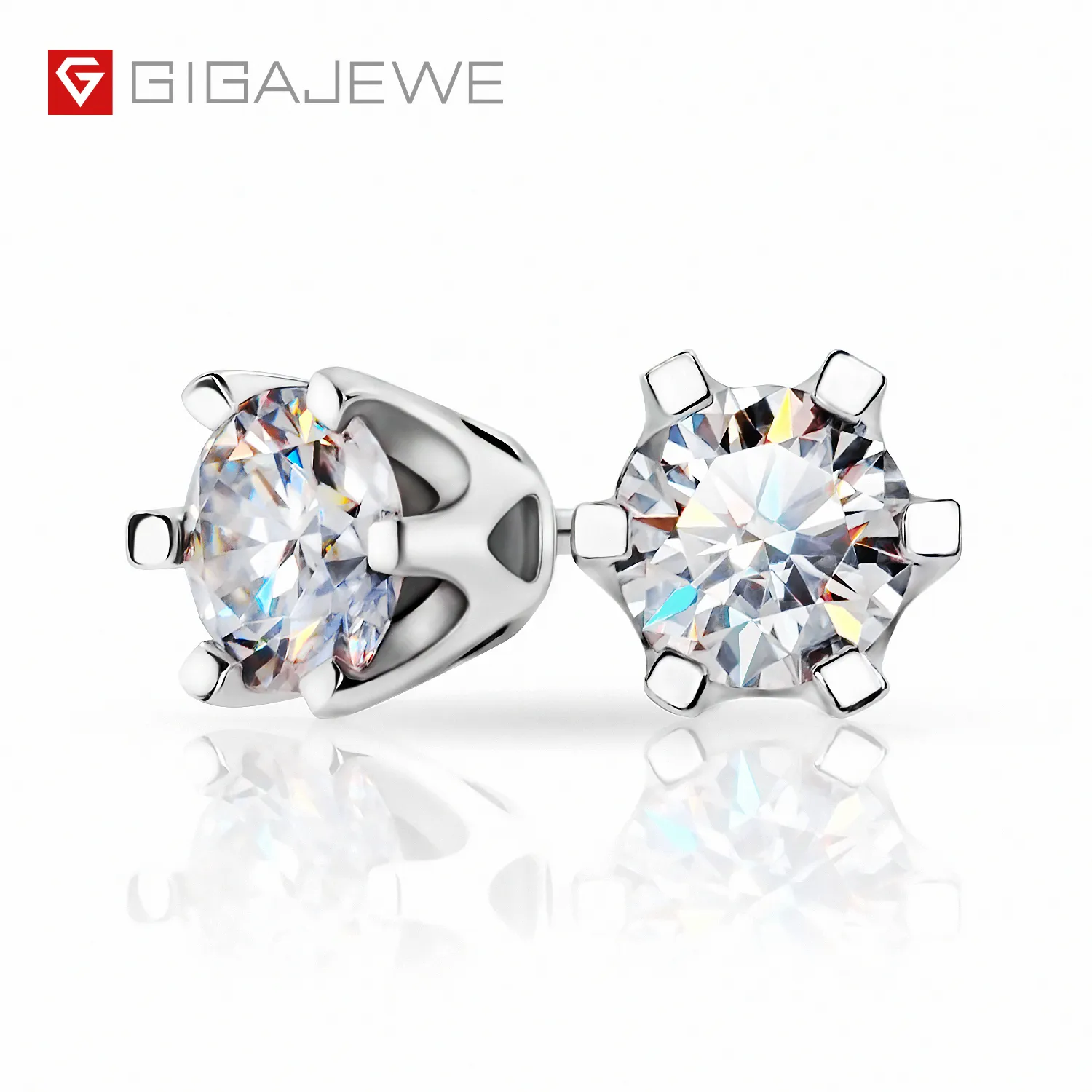 Gigajewe Christmas Gift EF Total 1CT Round Cut Stud Kolczyki Test diamentowy Przekazane MOISSANITE 18K Biały Pozłacane 925 Srebrne Kolczyki Biżuteria GMSE-016