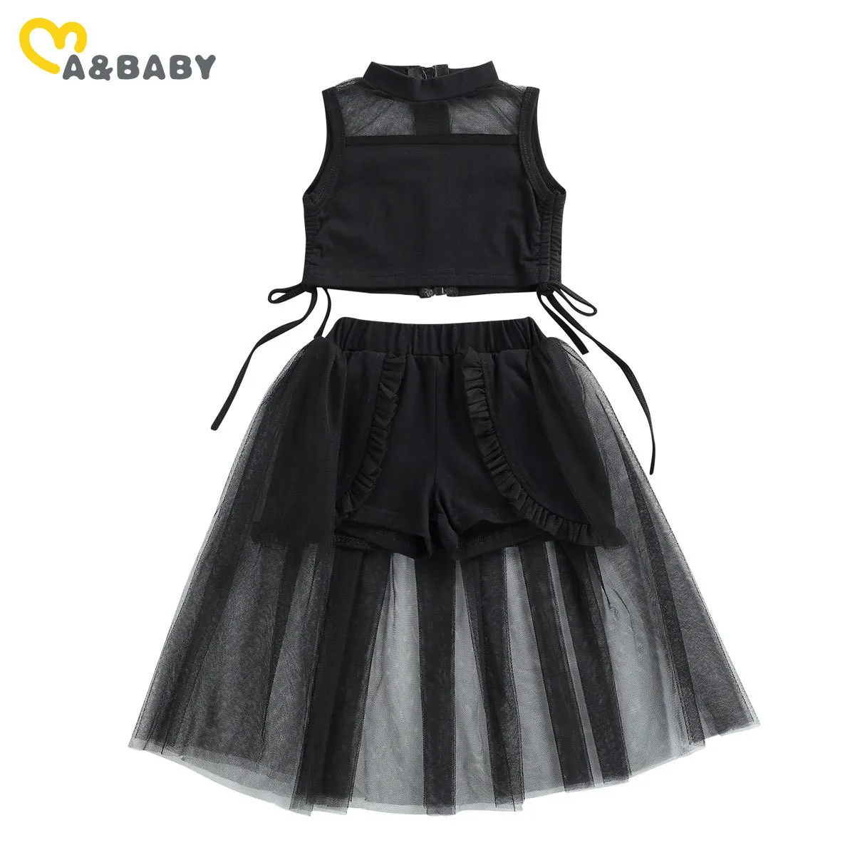 2-8y criança criança criança garota roupa conjunto preto colete tops tule saias moda roupas crianças trajes 210515