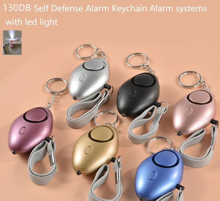 130dB Självförsvarslarmsystem för tjej Kvinnor Säkerhet Skydda Varning Personlig säkerhet Skrik Högt Keychain Larm med LED-ljus