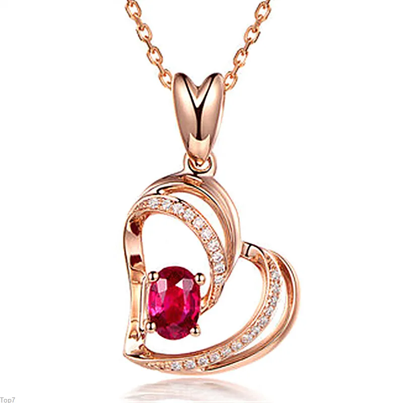 Cristal Womens Colliers Pendentif en forme de coeur rouge évidé amour plein diamant en trois dimensions coeur de pêche clavicule chaîne or argent plaqué