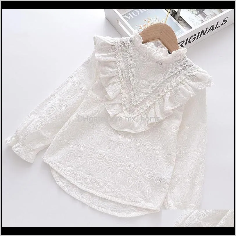 love dd&mm girls shirts autumn baby tops flower hollow embroidery sweet lace side long-sleeved blouse kids clothes 210305