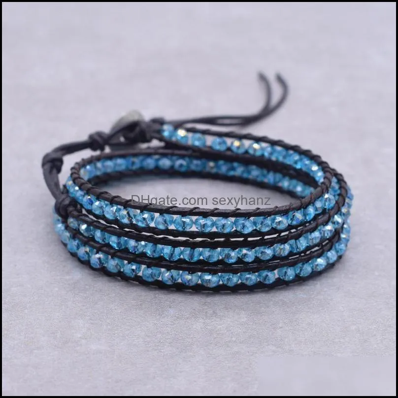 Beaded, Strands Chakra Bracelet Cut Angle Crystal Beads Leather Rope Wrap Couples Bracelets Creative Handmade Jewelry Gifts