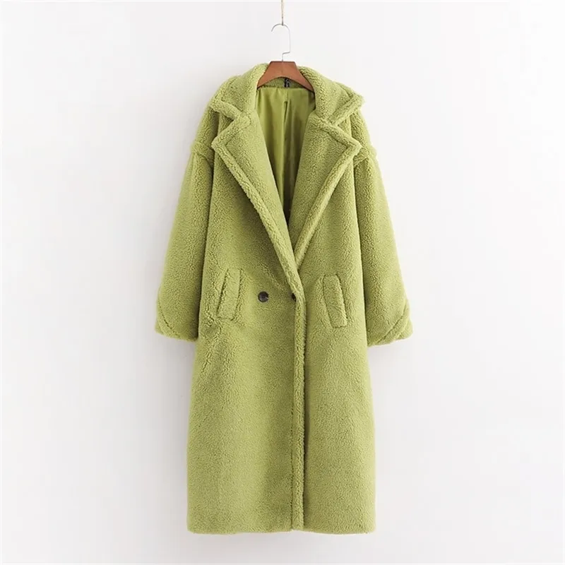 Jesień Zima Kobiety Avocado Zielony Teddy Coat Stylowa Kobieta Gruba Ciepła Kaszmirowa Kurtka Dorywczo Dziewczyny Streetwear 210531