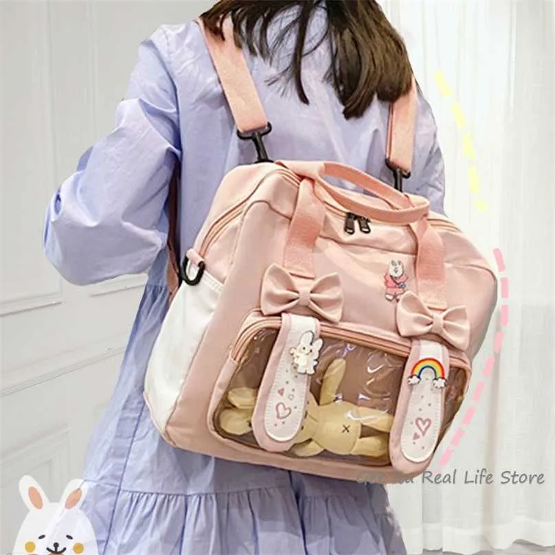 Bunny Ita Bag Ryggsäck Söt Kanin Öron Axel Kawaii Girls Rosa med PVC Transprent Pocket Clear Itabag H219 211009