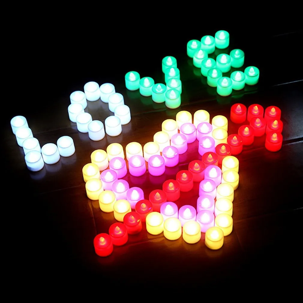 Bougie LED sans flamme réutilisable à piles, 24 pièces, lampe colorée romantique, pour mariage, fête d'anniversaire, cour