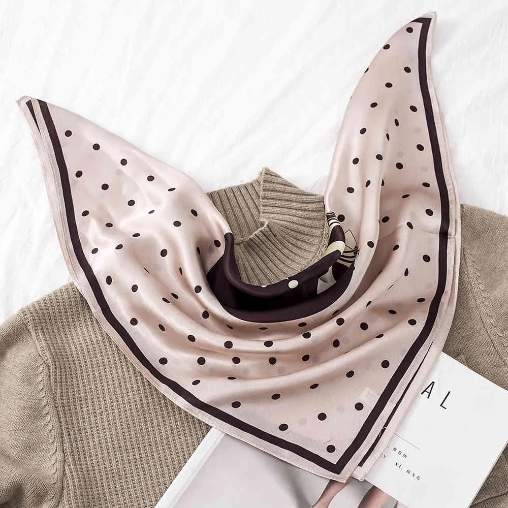 100% natural silk women square neck scarves cartoon dots print crepe satin plain scarf handkerchief bandana 53*53 cm