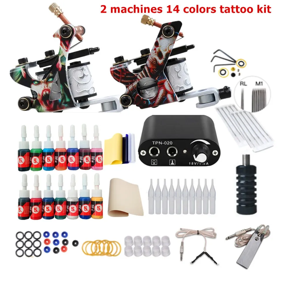 Komplett tatueringssats för nybörjare Power Supply Inks Needles Guns Small Body Art Tatto Machine Set Permanent Makeup