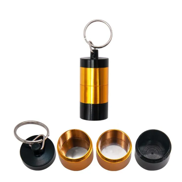 Flat Bottom Aluminum Alloy Storage Bottle Jars Waterproof Pill case Box Stash Holder Jewelry Container Keyring keychain 4 Layers