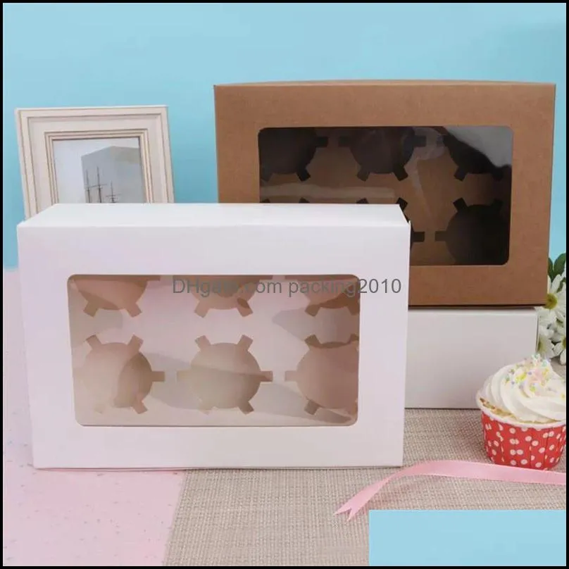 12Pcs 6-Grids Cake Boxes Paper Cupcake Packing Box Gift Wrap