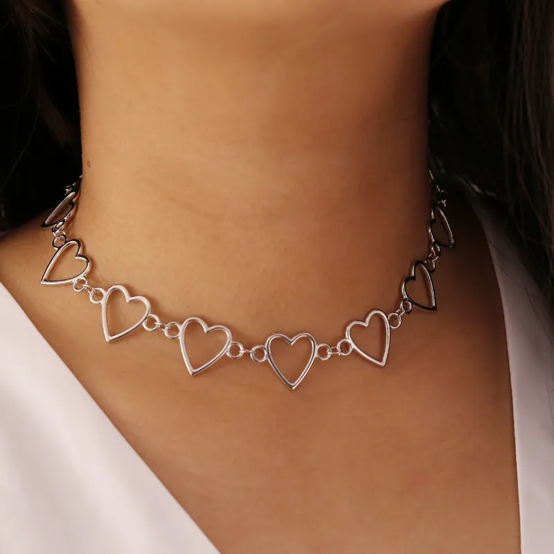 Heart Chain Choker Necklace For Women collar Goth Necklaces Aesthetic Jewellery Christmas Party Girl halloween New Chocker