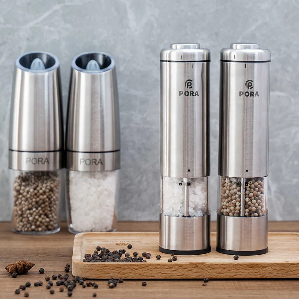 Electric Gravity Rechargeable Black Mill Salt and Pepper Grinder Set with  Blue Light Stand - China Electric Gravity Pepper Grinder and Salt and Pepper  Grinder price