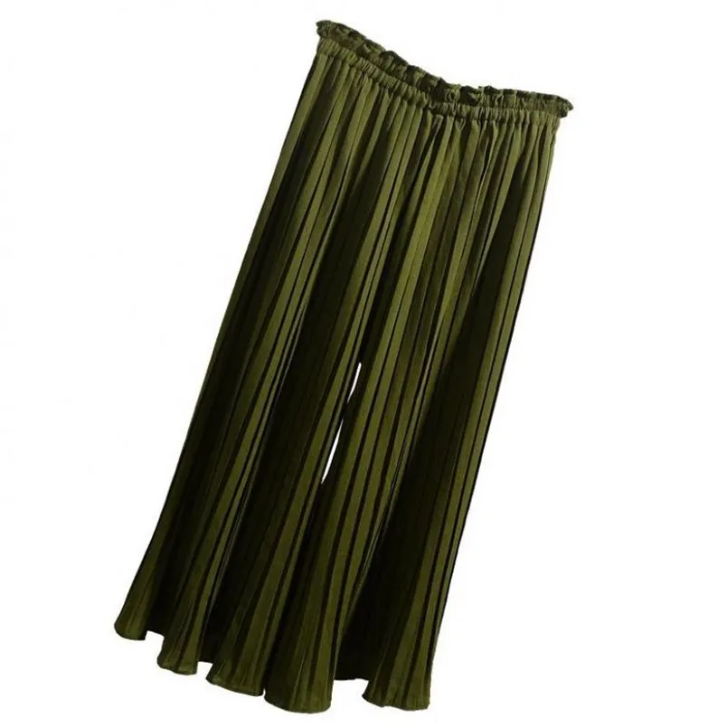 Vår Slim High Waist Flounce Pleated Chiffon Skirt Pants Wide Leg Womens Gratis 210527