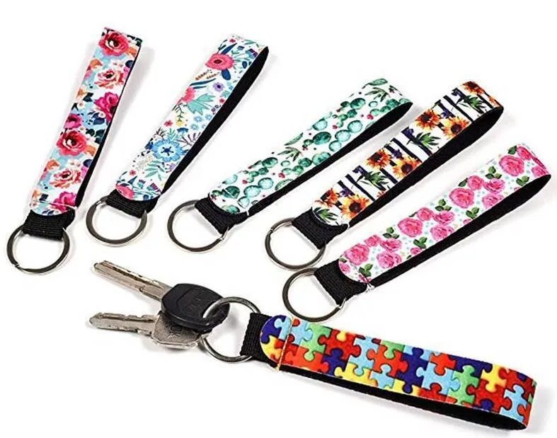 Hot Neoprene Wristlet Keychains Lanyard Serape Prints Strap Band Split Ring Key Chain Holder Key Hand Wrist Lanyard Keychain For Girls/Women