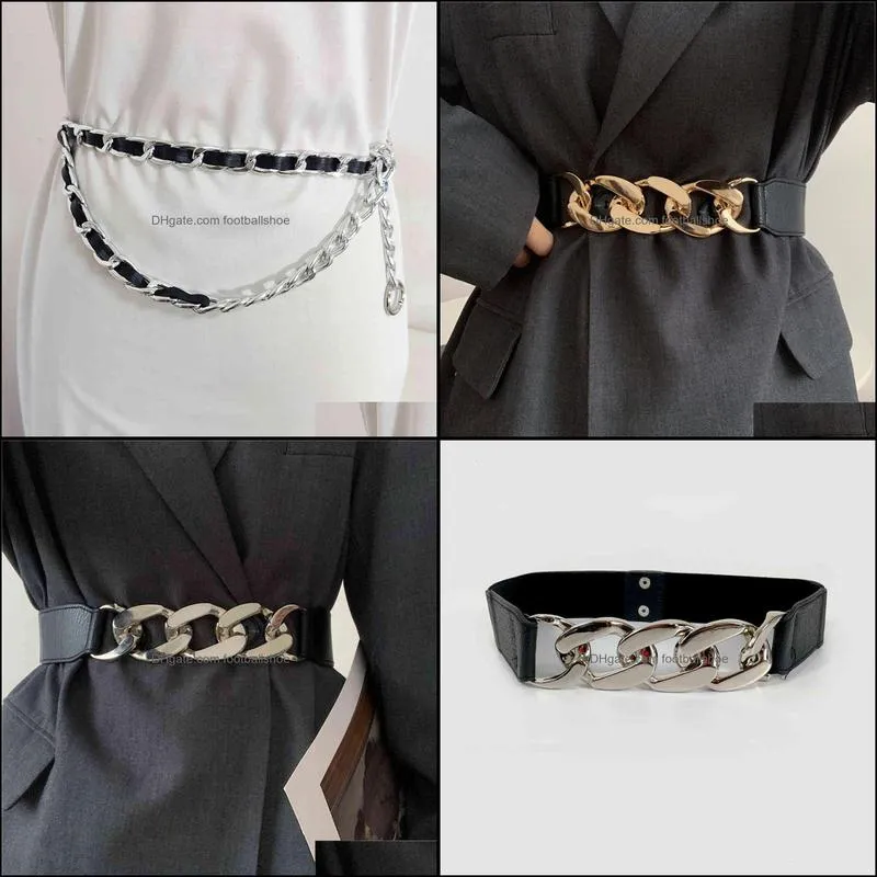 Gold chain belt elastic silver metal waist belts for women ceiture femme stretch cummerbunds ladies coat ketting riem waistband